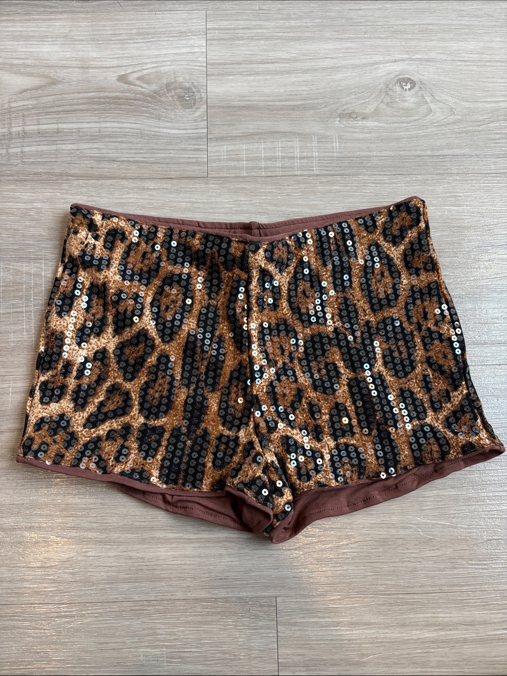 SHEIN Leopard Sequin Bike Shorts - Brown/Black